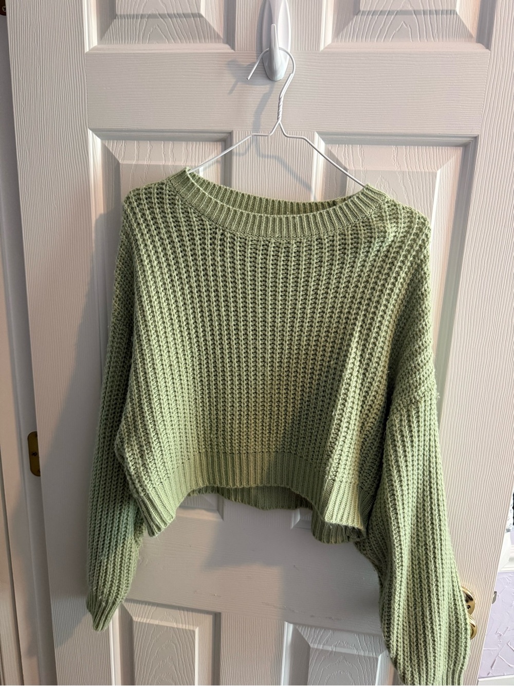 SHEIN Pastel Green Cropped Waffle Knit Sweater